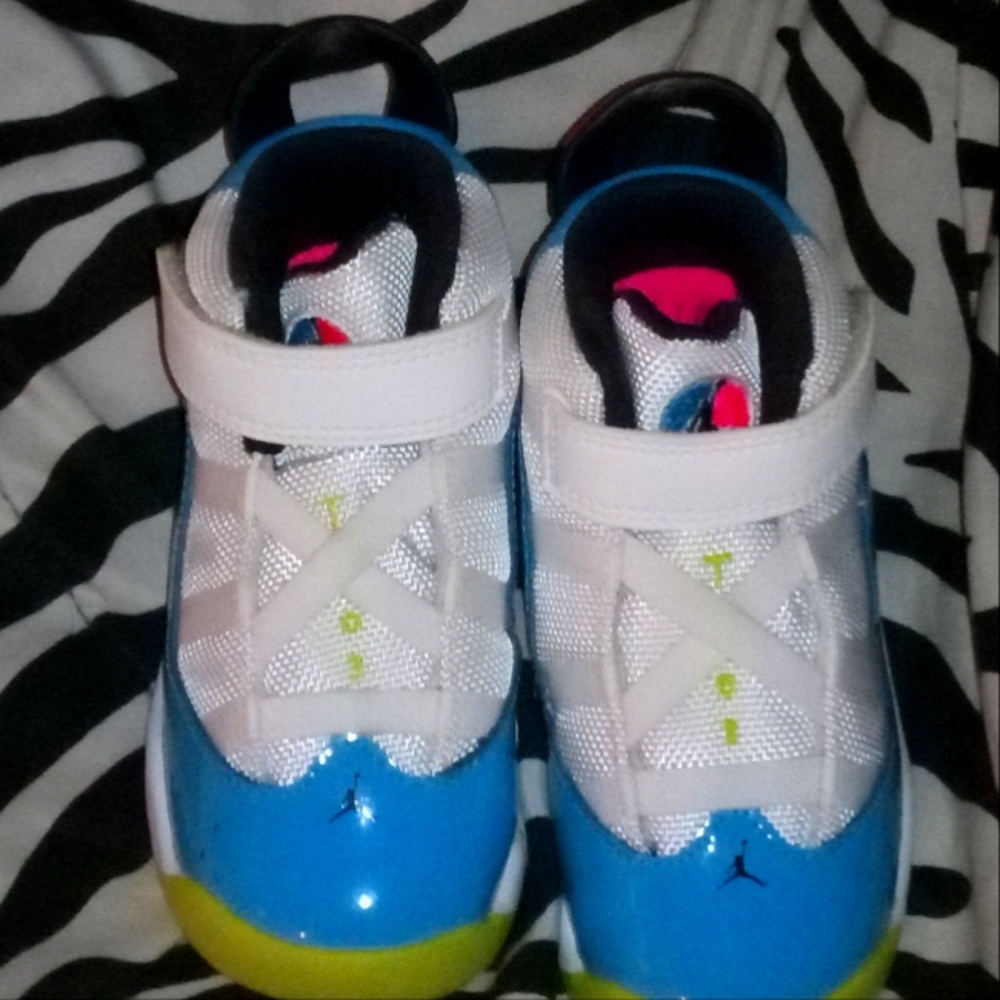 Jordan Kids Blue, White, and Yellow Sneakers